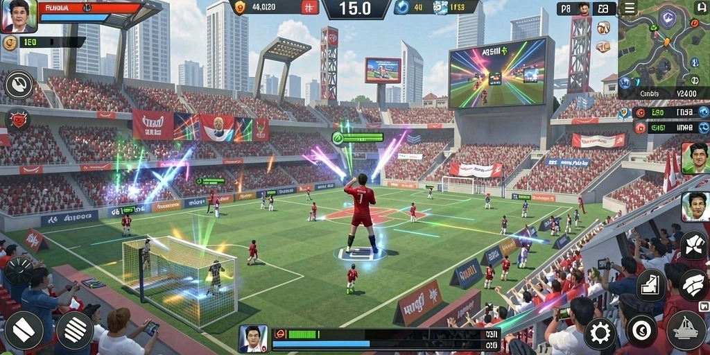 Tangkapan layar menunjukkan tampilan level pertama yang penuh warna.